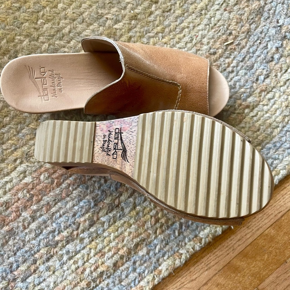 Dansko Cognac Leather Open-Toe Wedge Mules - Picture 4 of 4
